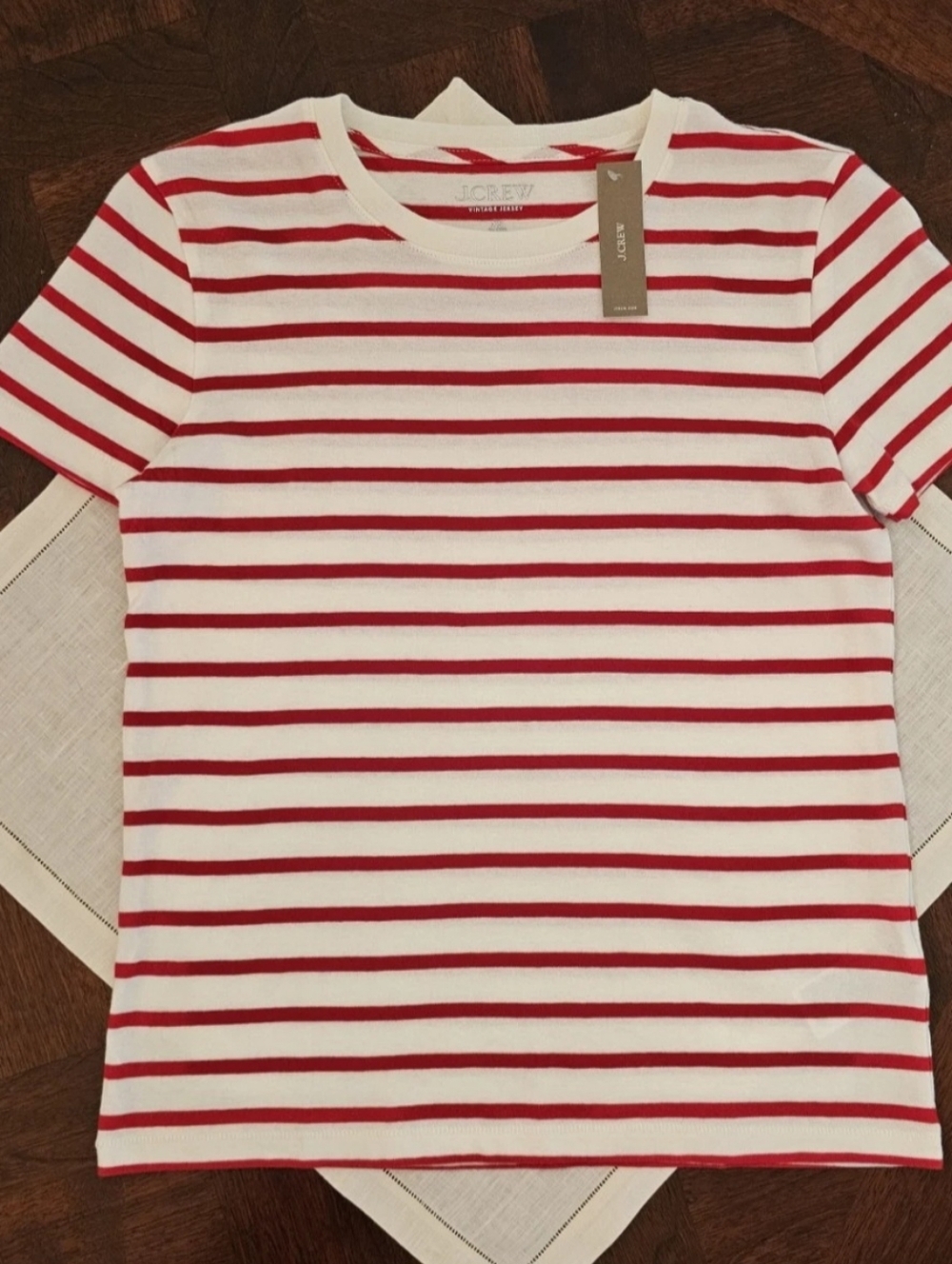 J Crew Womens Vintage Jersey Tee Crewneck Short Sleeve White & Red Stripe XS NWT